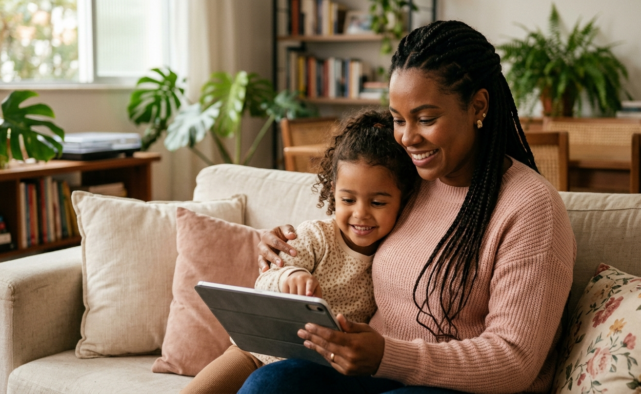 mãe com filho autista acessando o aplicativo Meu INSS no celular — BPC para filho autista